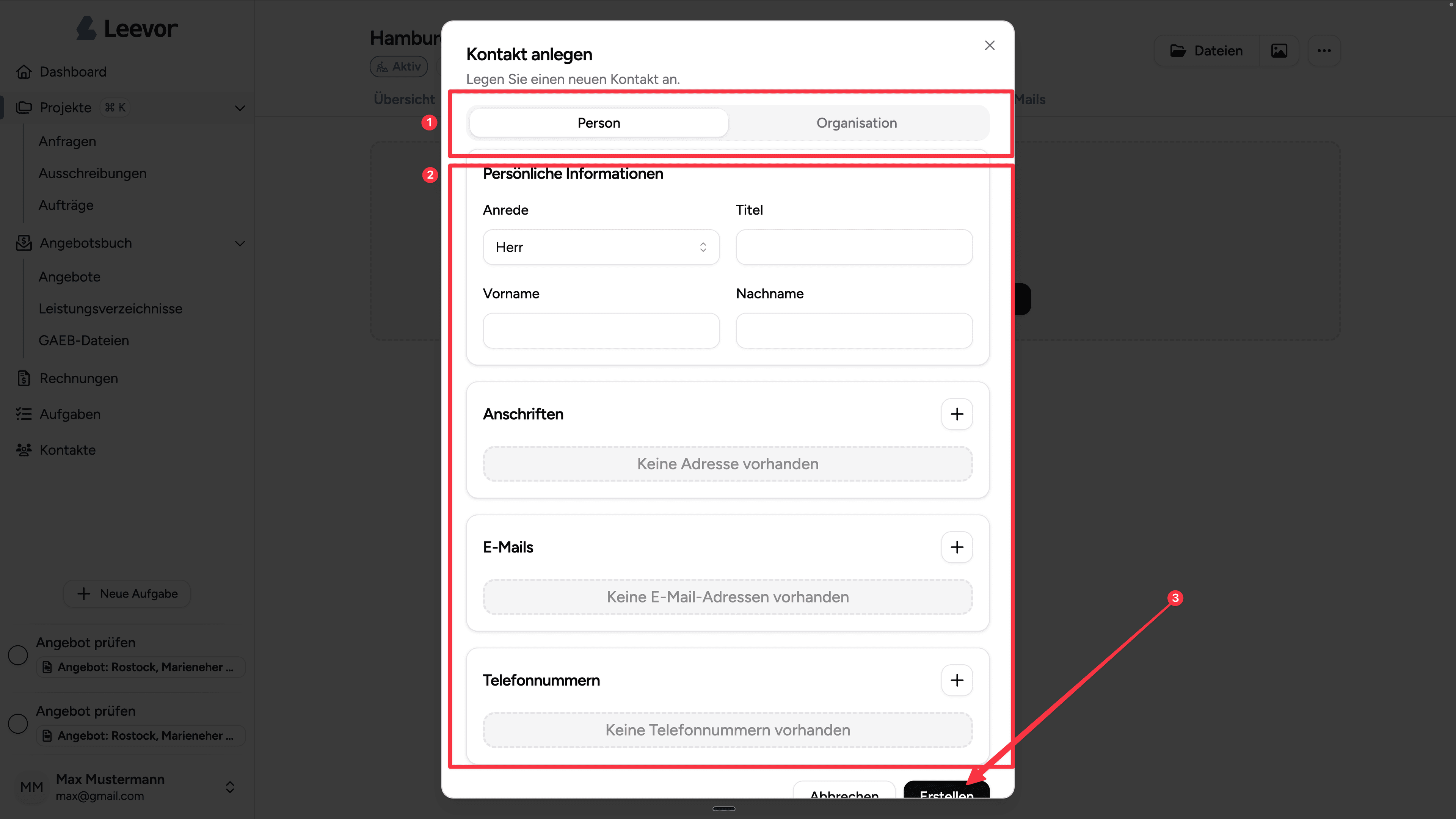 Neuen Kontakt anlegen