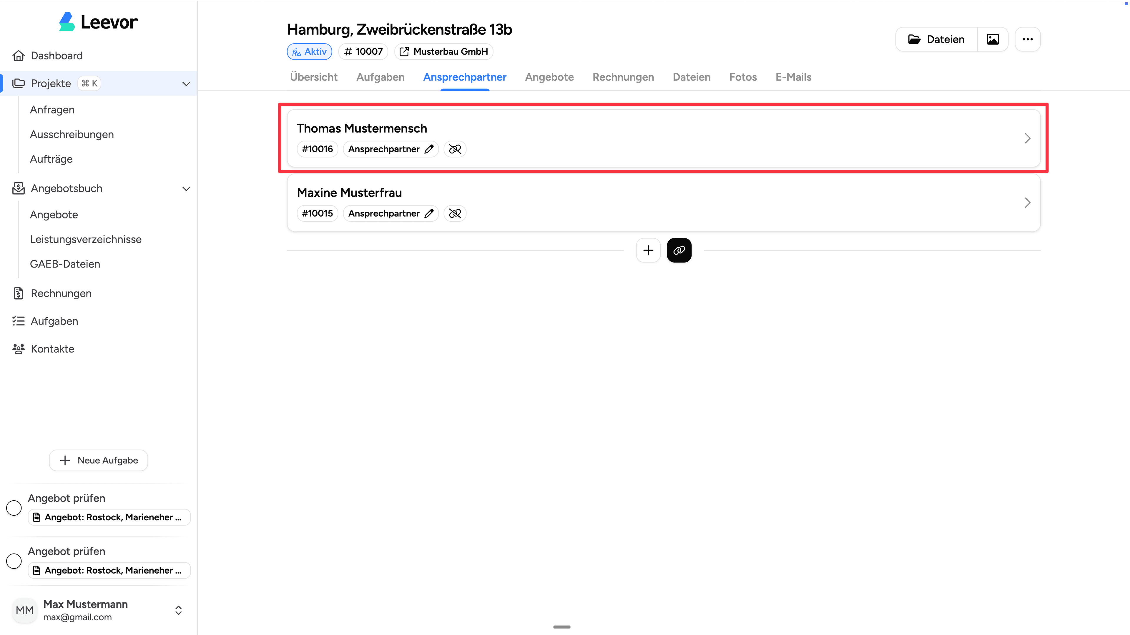Kontakt öffnen