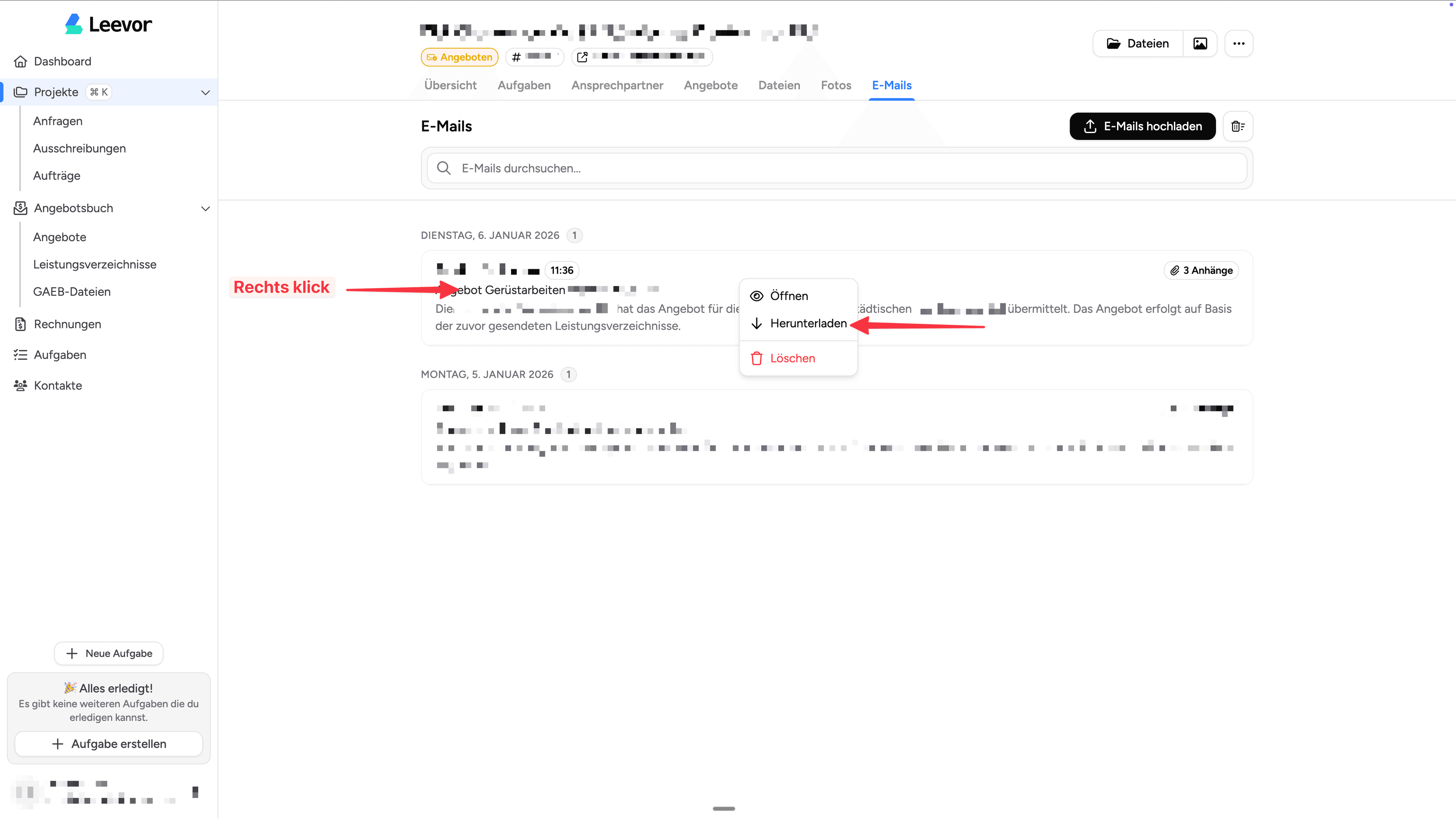 E-Mail aus Liste herunterladen